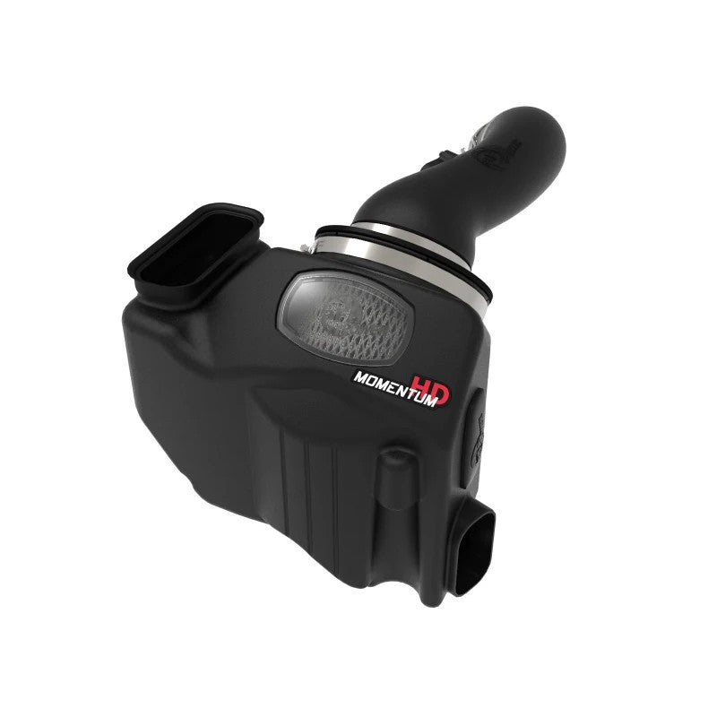 aFe Momentum GT cold air intake with black XLPE housing, clear sight window, and Pro DRY S oil-free air filter.