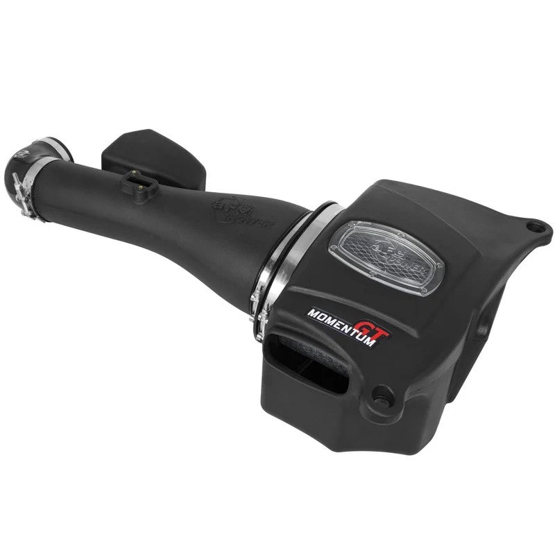 aFe Power Momentum GT Stage-2 cold air intake system for Infiniti QX80 featuring a black housing and clear sight window.