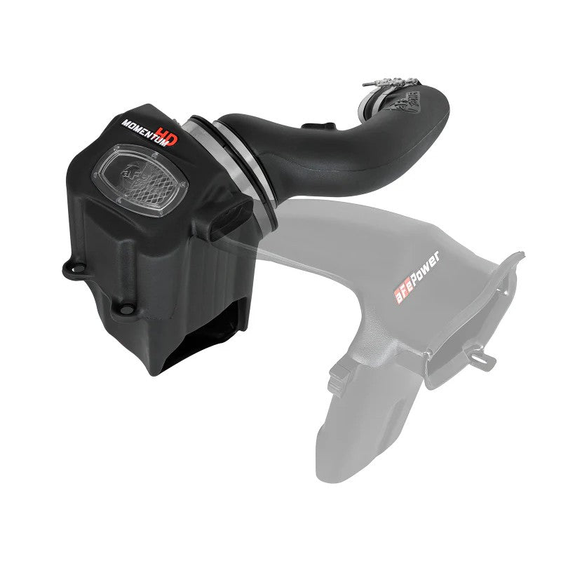 aFe Momentum HD cold air intake with black roto-molded housing and Pro DRY S filter for 2017-2019 Ford Super Duty