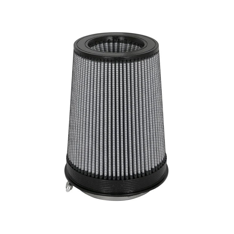 aFe Power conical Pro DRY S air filter with 5-inch flange and inverted top for Momentum intake systems.