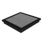 aFe POWER Magnum FLOW Pro DRY S replacement air filter with white synthetic media and black 360-degree polyurethane frame.