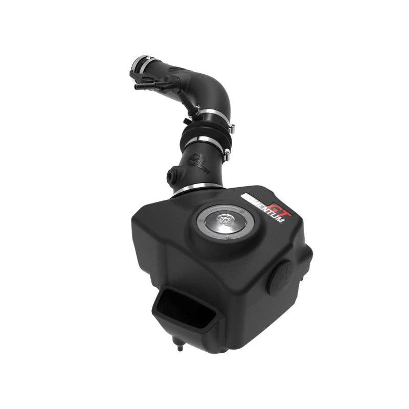 aFe Power Momentum GT cold air intake system with black XLPE housing, clear sight window, and blue Pro 5R air filter.