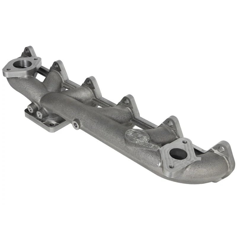 aFe Power BladeRunner ductile iron exhaust manifold with EGR flange and EGT ports for 6.7L Cummins diesel engines.