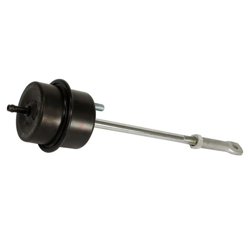Black coated stamped steel aFe Power BladeRunner Street Series wastegate actuator for Ford 7.3L Power Stroke diesel trucks.