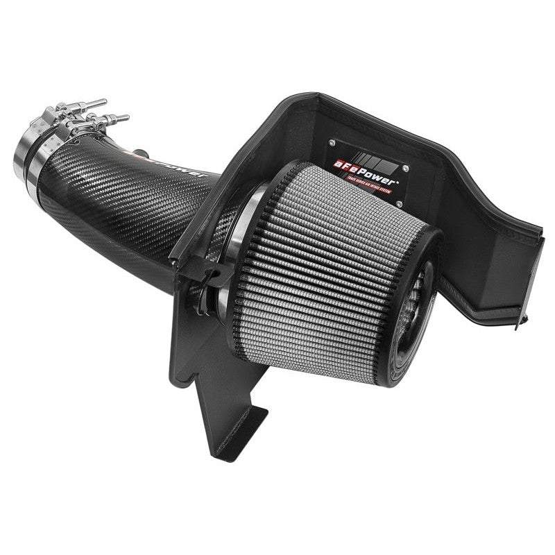 aFe POWER Magnum FORCE Stage 2 intake with carbon fiber tube and black aluminum heat shield for Dodge 6.4L HEMI.