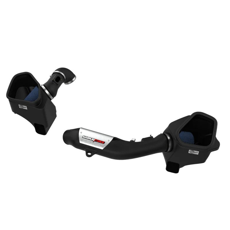 aFe POWER Magnum FORCE Stage-2 intake system with dual blue Pro 5R filters and black XLPE tubes for BMW M2/M3/M4.