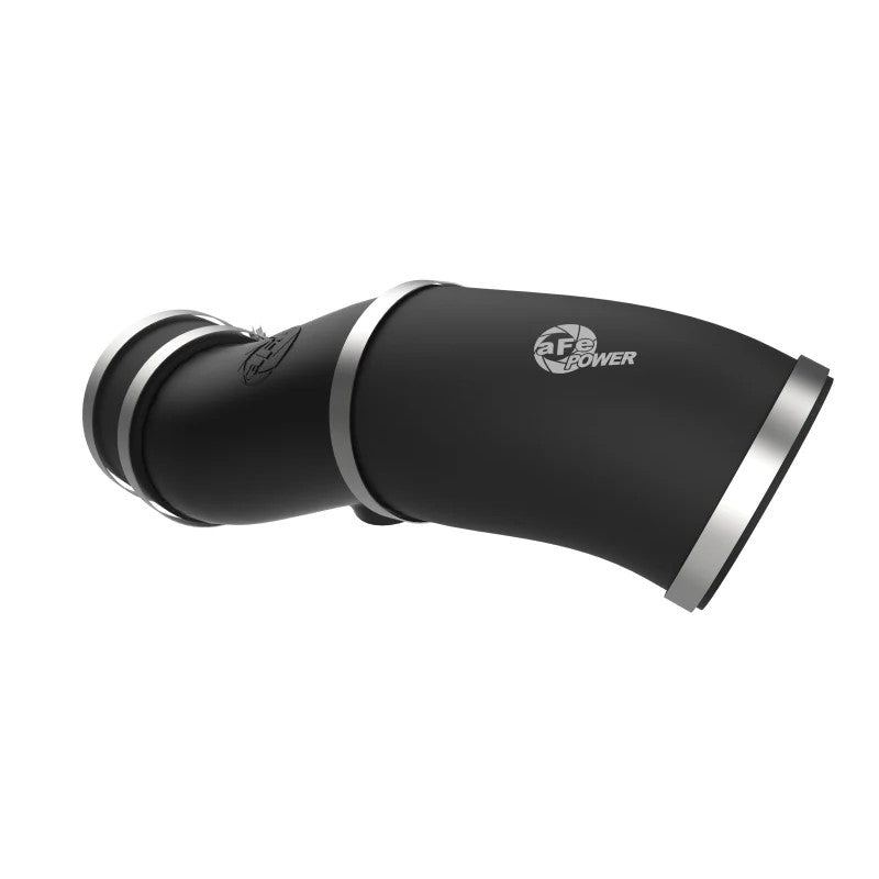 aFe Power Magnum FORCE black roto-molded intake tube with blue silicone couplings and stainless steel clamps.