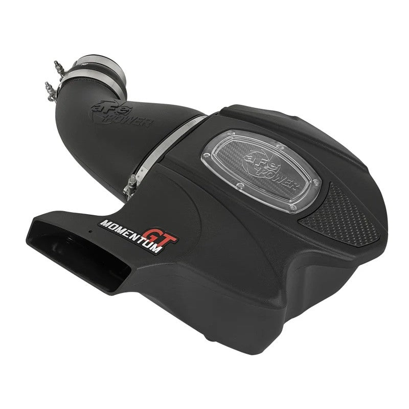 aFe POWER Momentum GT cold air intake system with black roto-molded housing, clear sight window, and Pro Dry S filter.