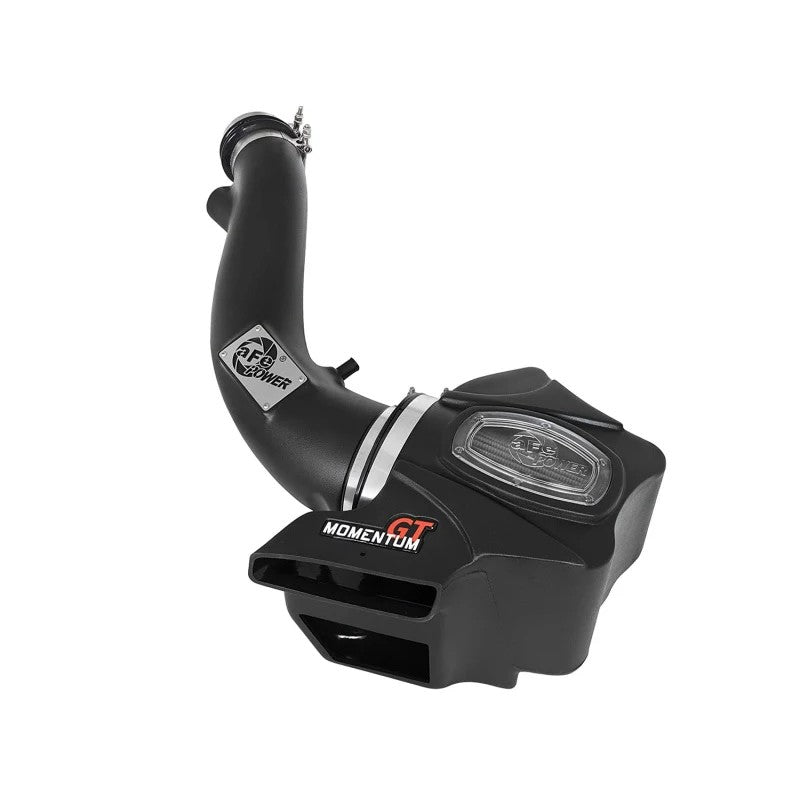 aFe POWER Momentum GT cold air intake with black roto-molded housing, clear sight window, and Pro DRY S air filter.