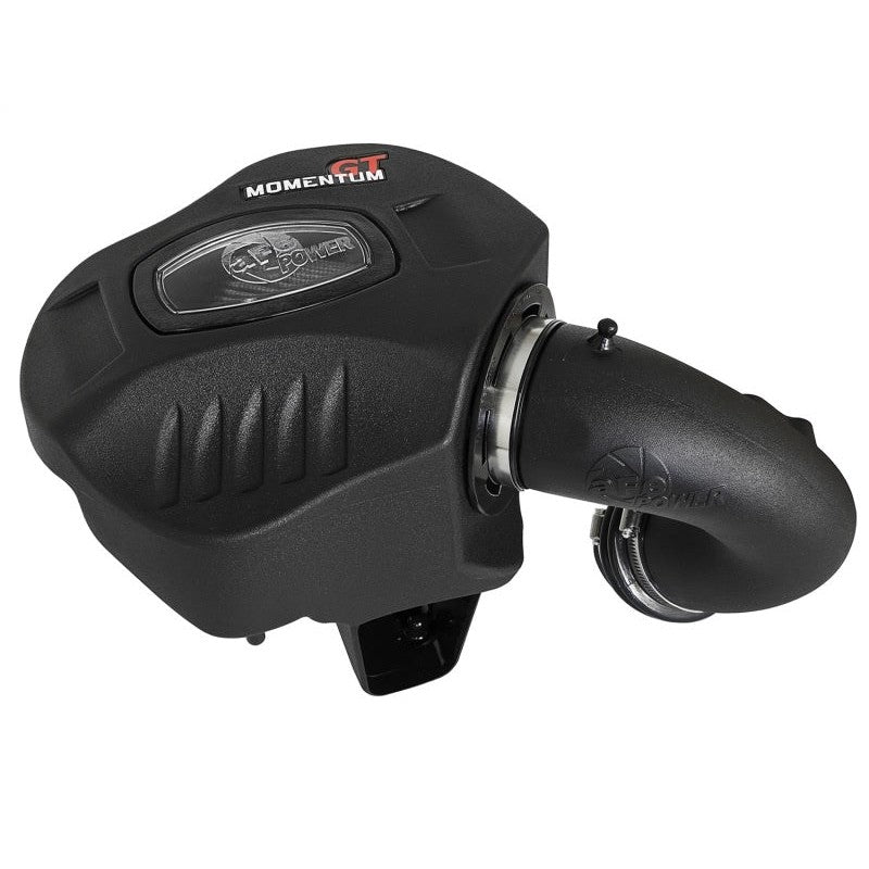 aFe POWER Momentum GT intake system with black roto-molded housing, clear sight window, and aluminum heat shield.