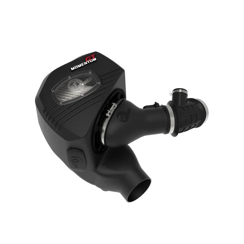 aFe POWER Momentum GT air intake system with black XLPE housing, Pro Dry S filter, and clear sight window.