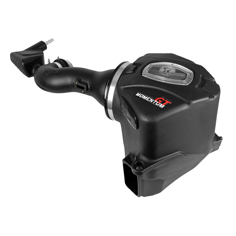 aFe POWER Momentum GT cold air intake system with black XLPE housing, Pro DRY S filter, and clear sight window.