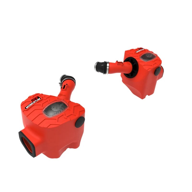 aFe POWER Momentum GT Red Edition intake system with red XLPE housing and twin Pro DRY S filters for Toyota Tundra.