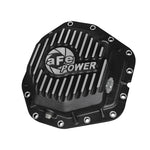 Black powder-coated aFe Power rear differential cover with machined cooling fins and sight glass for Dana M300-14 axles