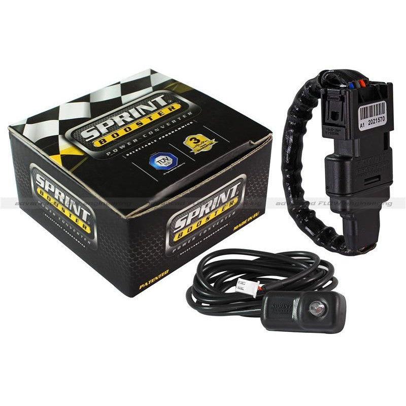 aFe Power Sprint Booster throttle response controller module with 1-inch pedal connector plug and wiring harness.