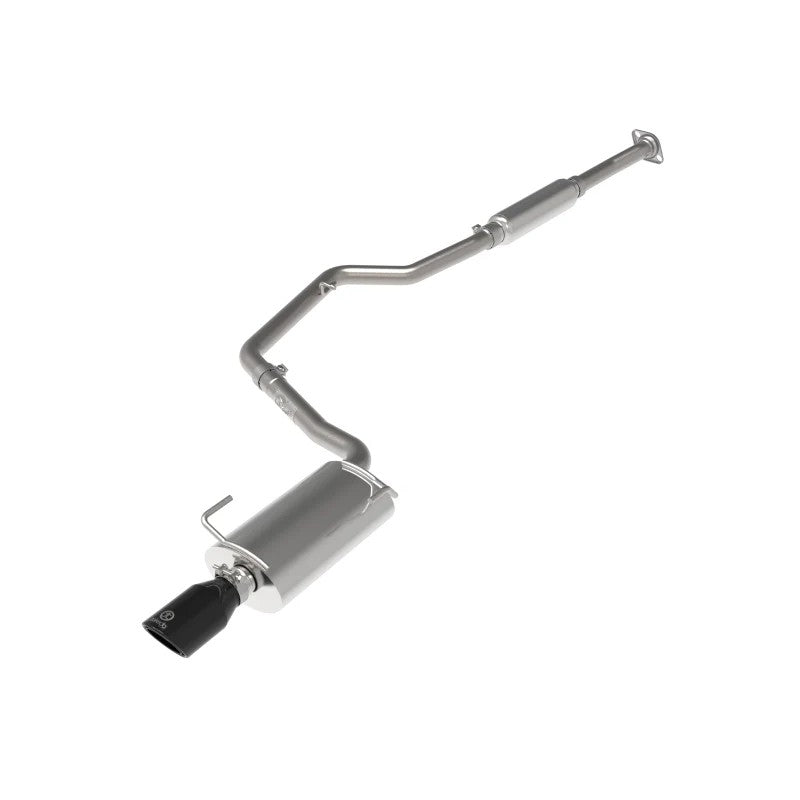 aFe POWER Takeda 304 stainless steel cat-back exhaust with polished muffler and 4-inch black clamp-on tip.