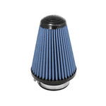 aFe POWER Takeda Pro 5R conical air filter with blue oiled media, black polyurethane base, and 3-inch flange