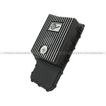 aFe Power Pro Series wrinkle black aluminum transmission pan with cooling fins and magnetic drain plug