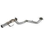 aFe POWER Twisted Steel 409 stainless steel Y-pipe with mandrel-bent 2-1/4 inch to 2-1/2 inch tubing.