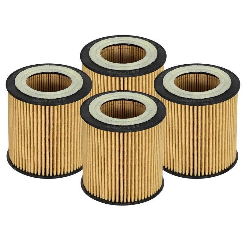 4-pack of aFe Pro GUARD D2 synthetic cartridge oil filters with included O-rings for BMW L6-3.0T engines