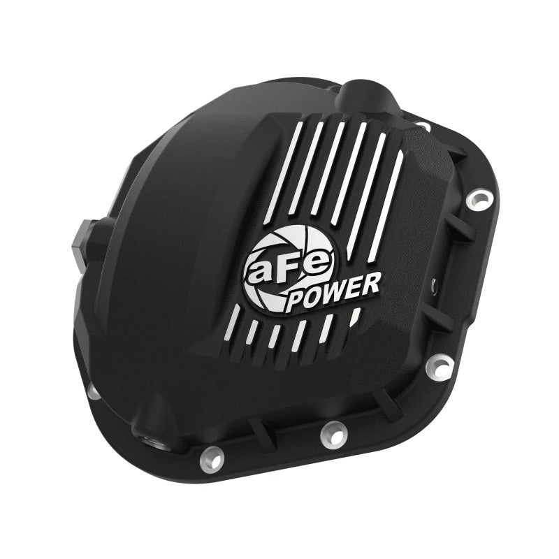 Black cast aluminum Dana 60 differential cover with machined cooling fins and oil level sight glass