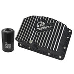 Wrinkle black aFe Pro Series cast aluminum engine oil pan with machined fins for Ford 6.7L Powerstroke