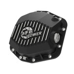 Black powdercoated aFe Pro Series cast aluminum rear differential cover with machined cooling fins and oil sight glass