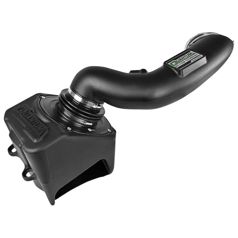 aFe Quantum cold air intake system with black XLPE tube and blue Pro 5R oiled filter for Ford Powerstroke 6.7L.
