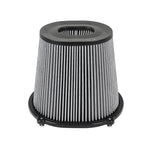 aFe Power Quantum Pro DRY S air filter featuring an inverted top, 5-inch flange, and blue synthetic dry media.