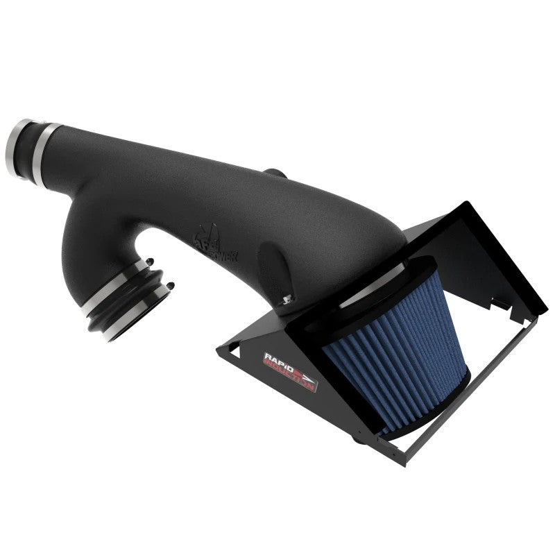 aFe POWER Rapid Induction cold air intake system with black XLPE tube and blue Pro 5R conical air filter.