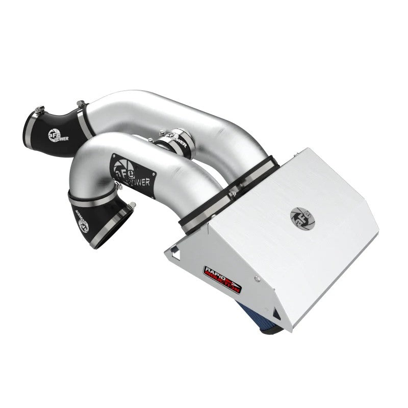 aFe Rapid Induction intake system with dual brushed aluminum tubes and Pro 5R filters for 2021-2026 Ford F-150 3.5L