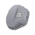 Raw finish aFe Power A380 aluminum rear differential cover with cooling fins and oil level sight glass