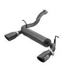 aFe Rebel Series 2.5 inch 409 stainless steel axle-back exhaust with dual 4.5 inch black powder-coated tips.