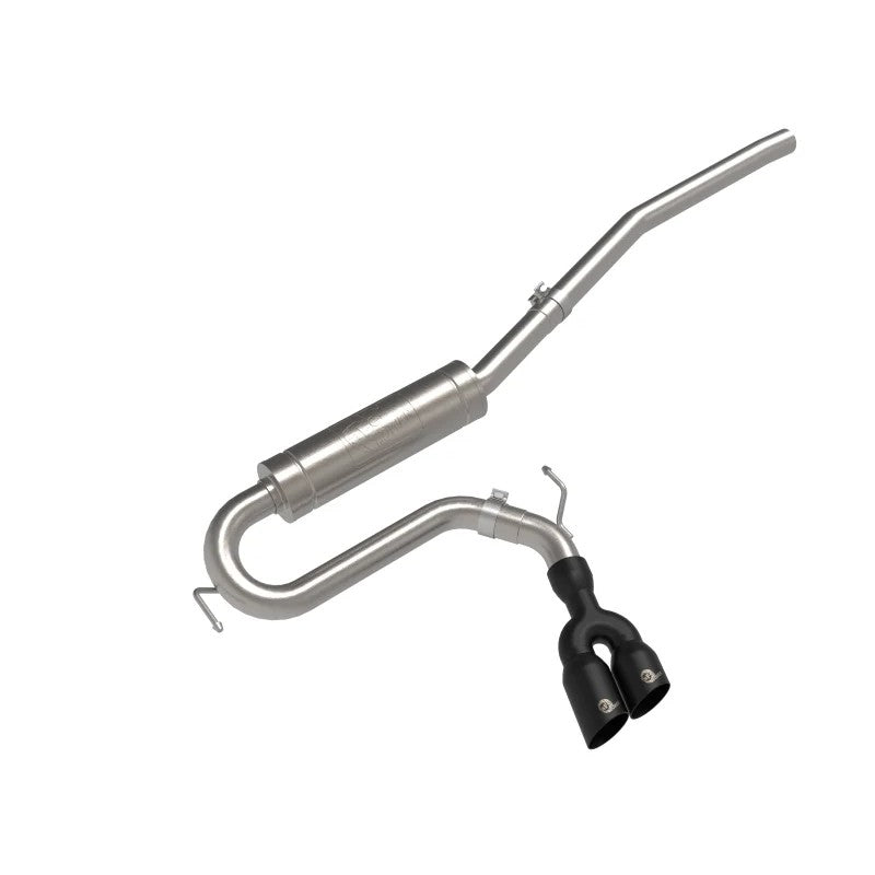 aFe Rebel Series 2.5 inch 304 stainless steel cat-back exhaust with a 3.5 inch black tip for Ford Maverick.