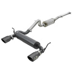 aFe Rebel Series 409 stainless steel cat-back exhaust with dual 4.5-inch black angle-cut tips for Jeep Wrangler JK