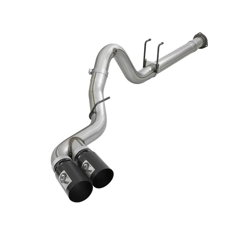 aFe Rebel XD 4 inch stainless steel DPF-back exhaust system with dual 5 inch black intercooled tips for Ford Super Duty