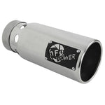 Polished stainless steel aFe SATURN 4S intercooled exhaust tip with 5-inch outlet and riveted logo plate