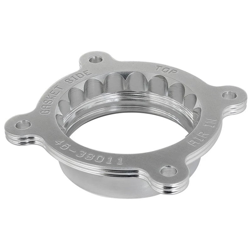 aFe Power Silver Bullet 6061-T6 aluminum throttle body spacer with serrated helix bore for Toyota V6-4.0L engines.