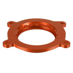 Anodized 6061-T6 billet aluminum aFe Silver Bullet throttle body spacer with serrated helix design entry.