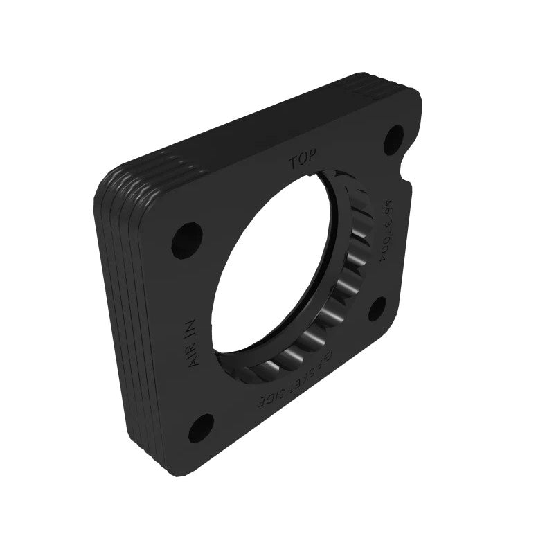 aFe Silver Bullet CNC-machined T-6061 billet aluminum throttle body spacer featuring a serrated helix intake design.
