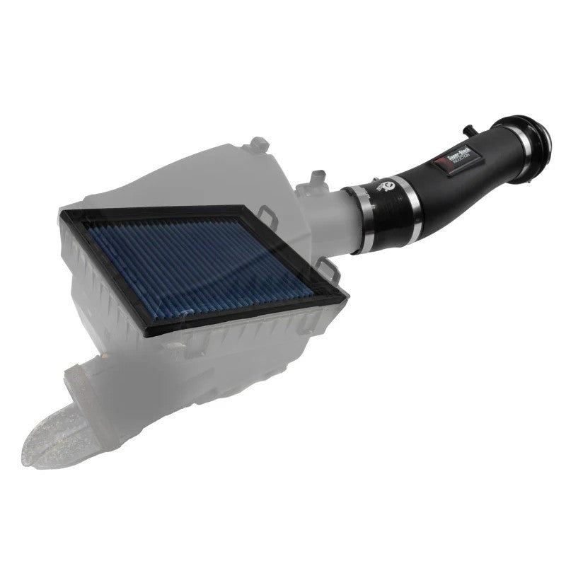 aFe Power Super Stock Induction System for Toyota Tacoma V6 featuring XLPE intake tube and blue Pro 5R air filter