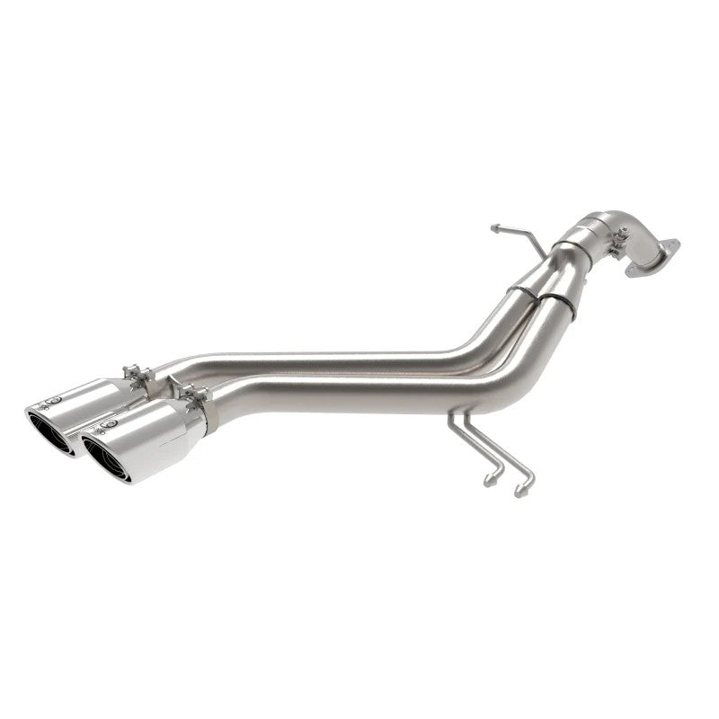aFe Takeda 304 stainless steel axle-back exhaust system with dual 4-inch polished clamp-on tips for Hyundai Veloster Turbo