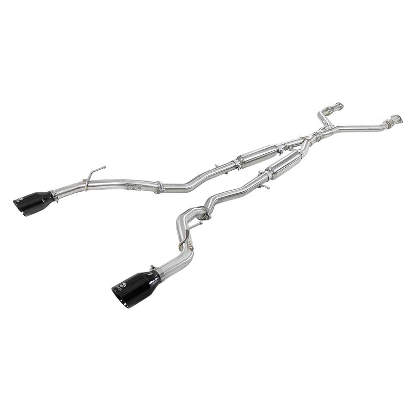 aFe Takeda 304 stainless steel cat-back exhaust system for Infiniti Q50 with dual 4.5 inch black tips