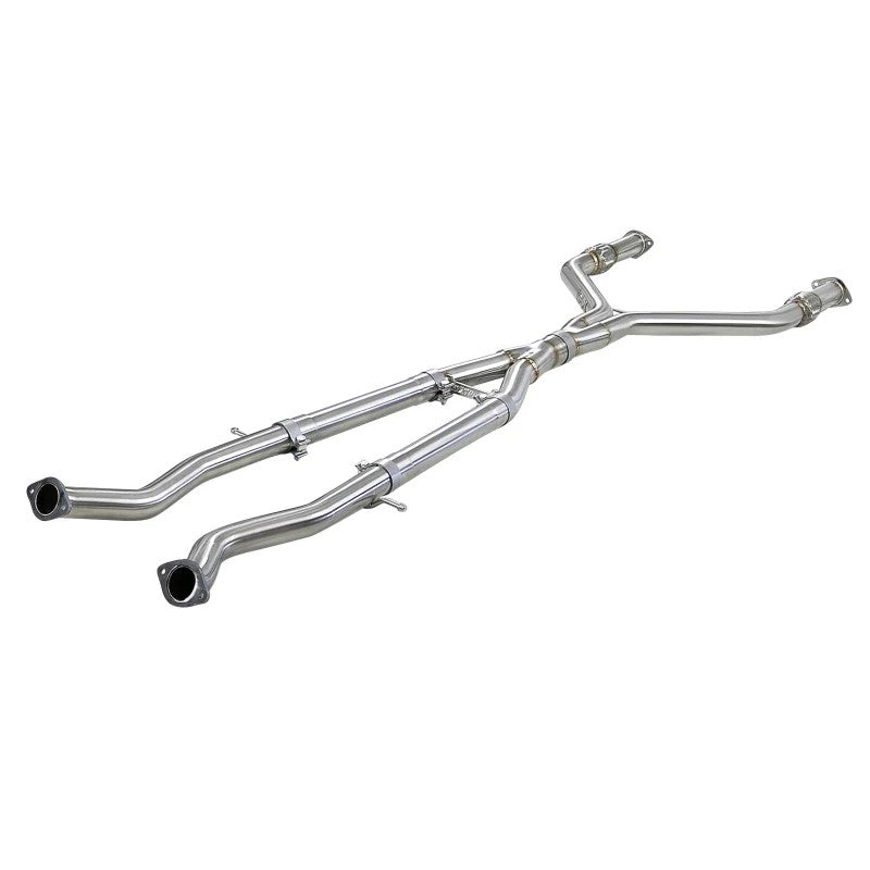aFe Power Takeda 304 stainless steel Y-pipe and mid-pipe exhaust system with resonator delete for Infiniti Q50 and Q60.