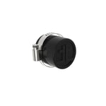 Black 1-inch silicone cap with a stainless steel worm gear clamp for automotive intake systems.