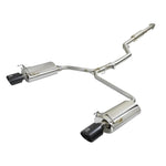 aFe Takeda 304 stainless steel dual cat-back exhaust system with black oval tips and high-flow mufflers.