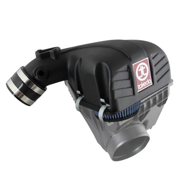 aFe Takeda Stage-2 intake system featuring a wrinkle black aluminum tube and blue PRO 5R oiled conical air filter.