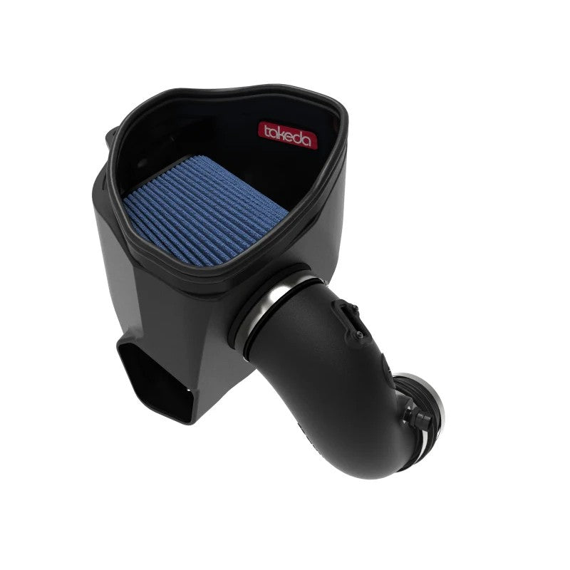aFe Takeda Stage-2 cold air intake with black XLPE housing and blue Pro 5R radial flow filter.