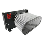 Polished aluminum aFe Takeda Stage-2 cold air intake system for Mazda RX-8 with oil-free Pro DRY S air filter.