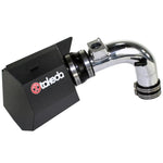 Polished aluminum aFe Takeda Stage-2 cold air intake system with a Pro DRY S air filter for Mitsubishi Lancer.